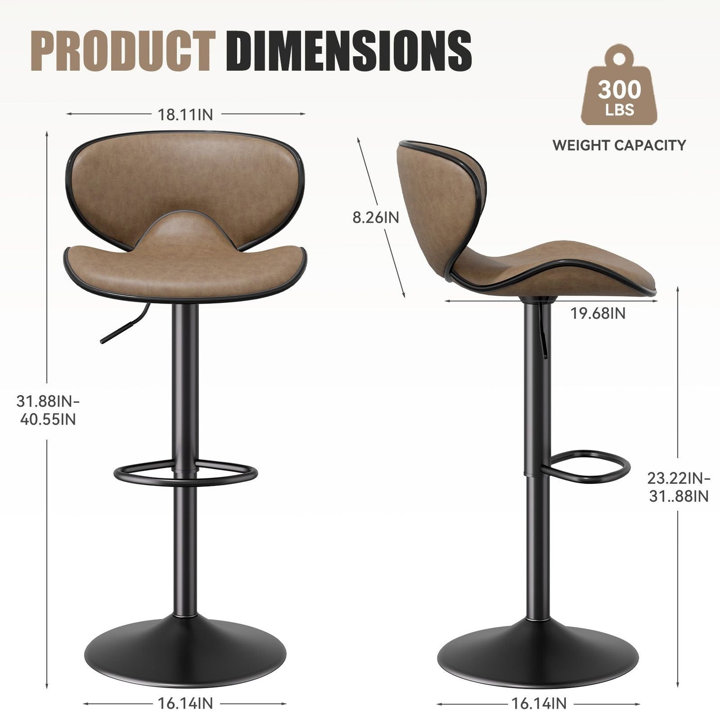 Faux Leather Swivel Bar Stools, Set of 2, Yellow (view 15)