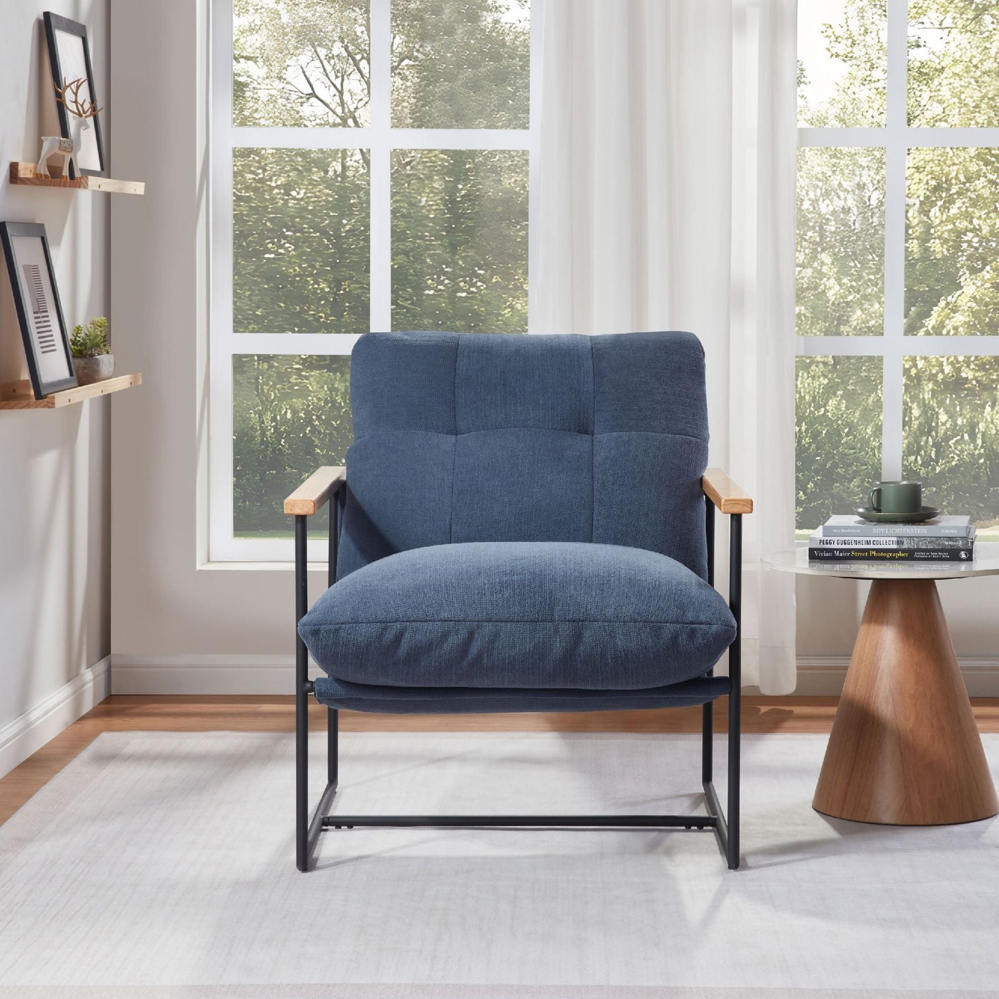 Upholstered Mid-Century Accent Chair, Blue, 30" Wide (view 9)