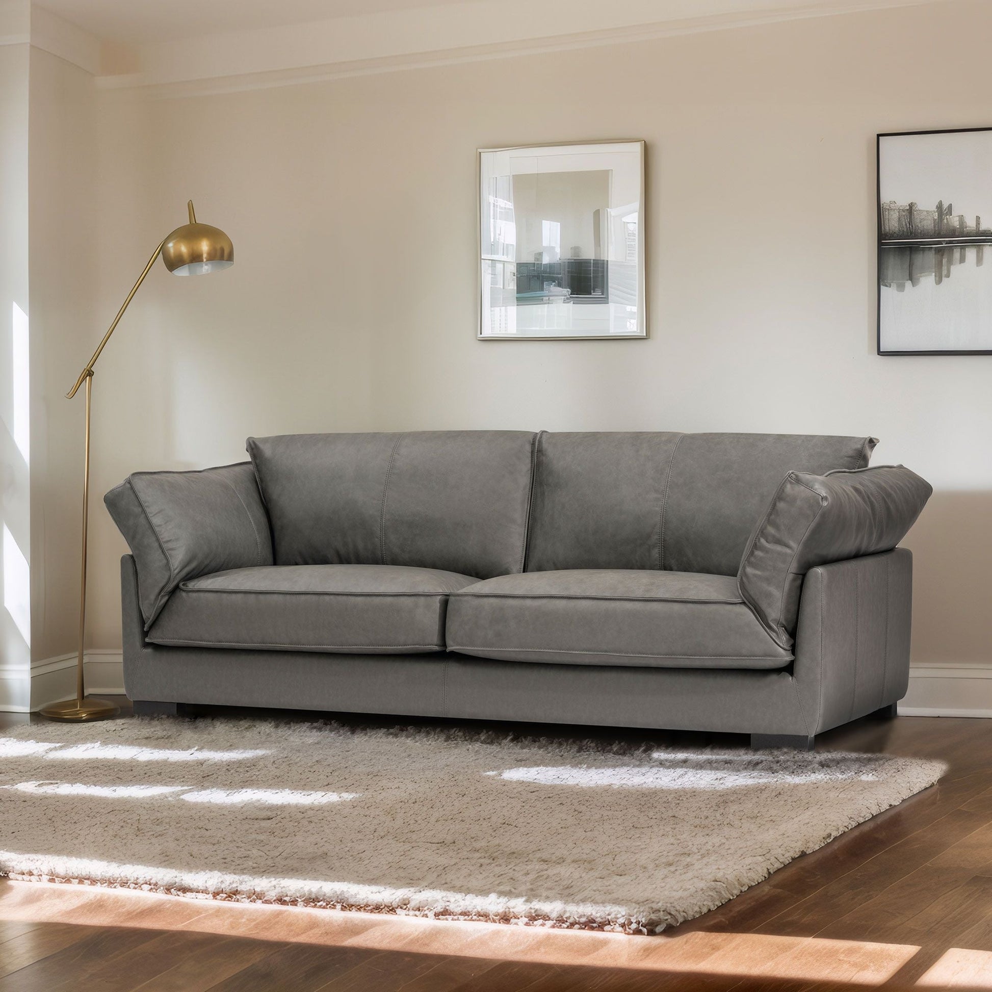 Leather 3-Seat Mid-Century Sofa, Red, 84" Wide (view 4)