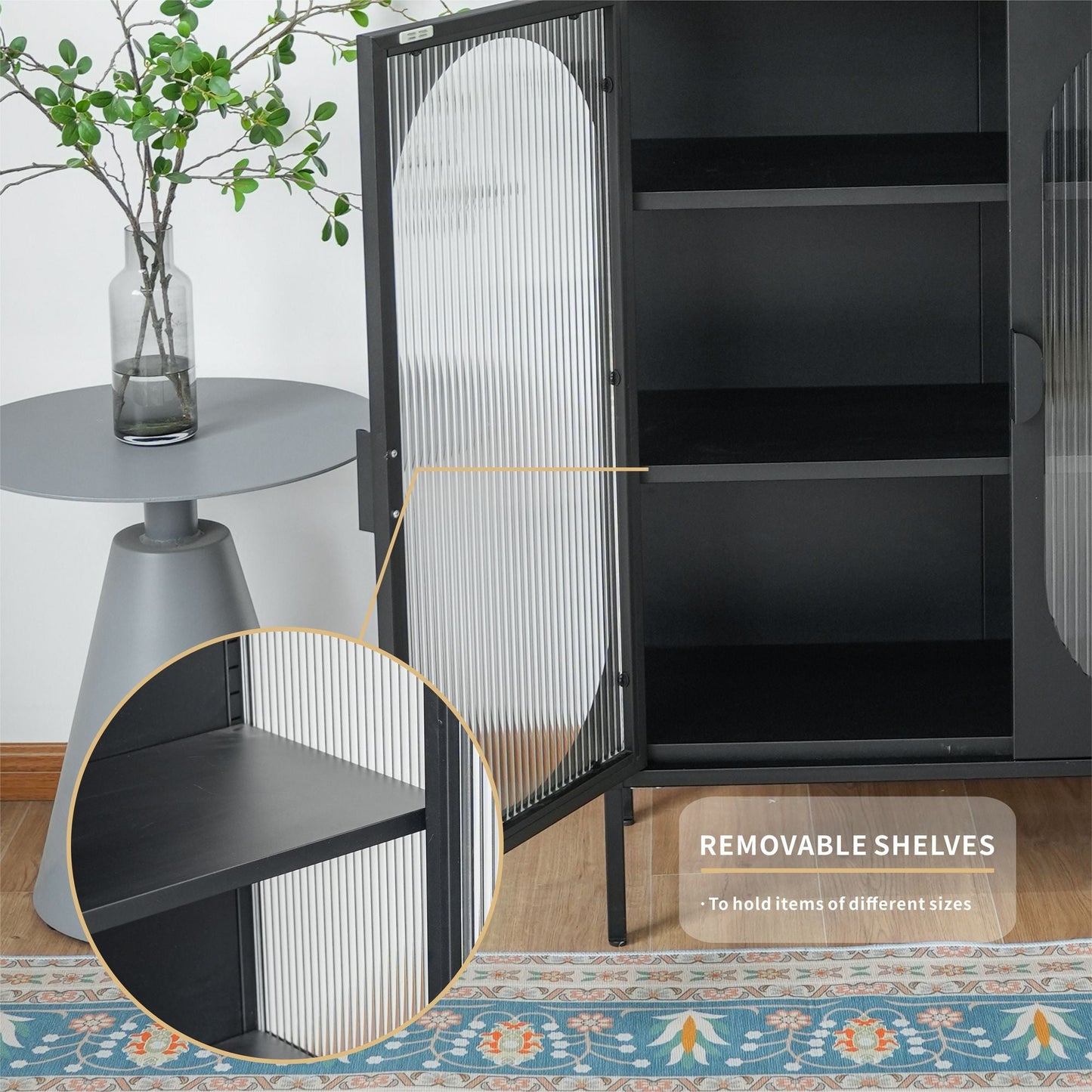 Chic Metal & Ribbed Glass Storage Cabinet with Arched Doors (view 4)