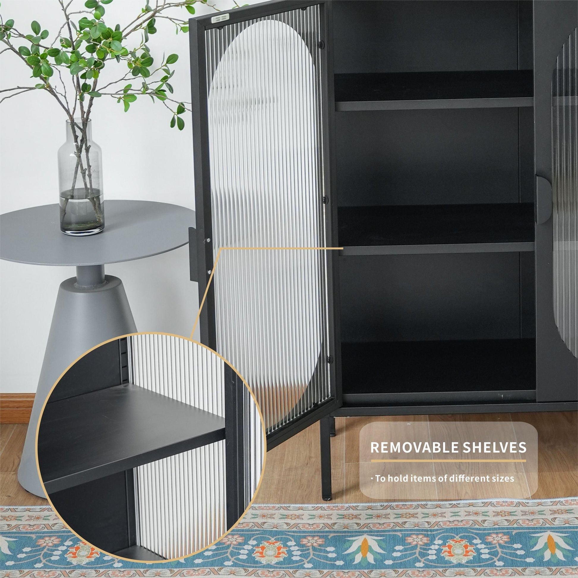 Chic Metal & Ribbed Glass Storage Cabinet with Arched Doors (view 4)
