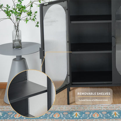 Chic Metal & Ribbed Glass Storage Cabinet with Arched Doors (view 4)