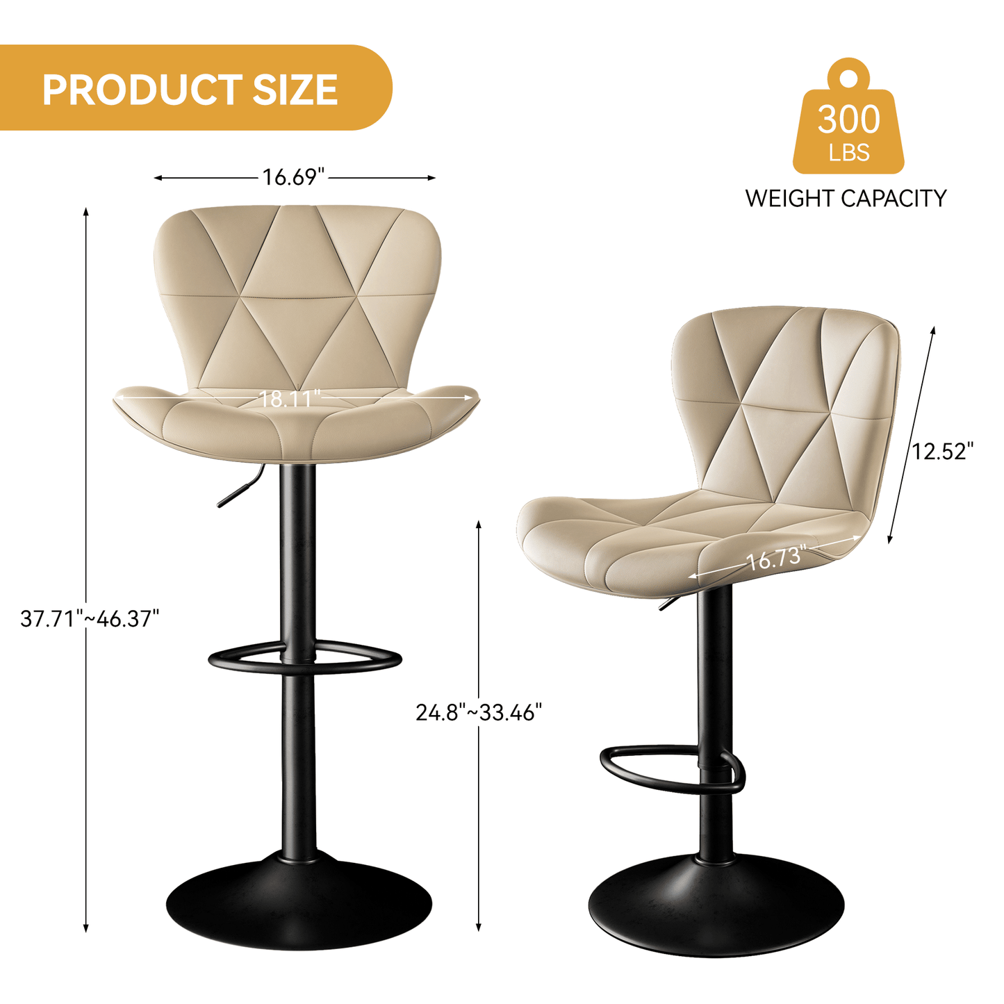 Faux Leather Swivel Bar Stools, Set of 2, Adjustable Height (view 52)