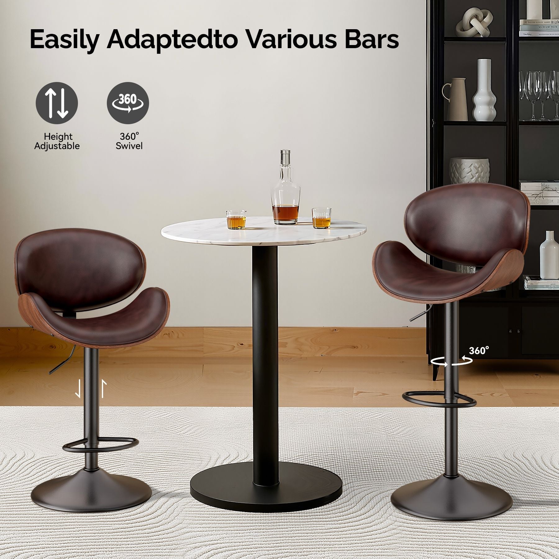 PU Leather Swivel Bar Stools, Set of 1, Black (view 60)
