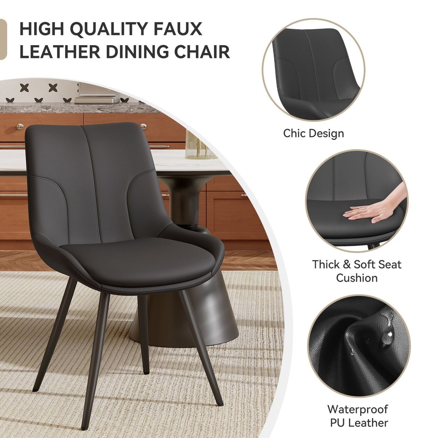 Leather Mid-Century Dining Chairs, Set of 2, Black (view 8)
