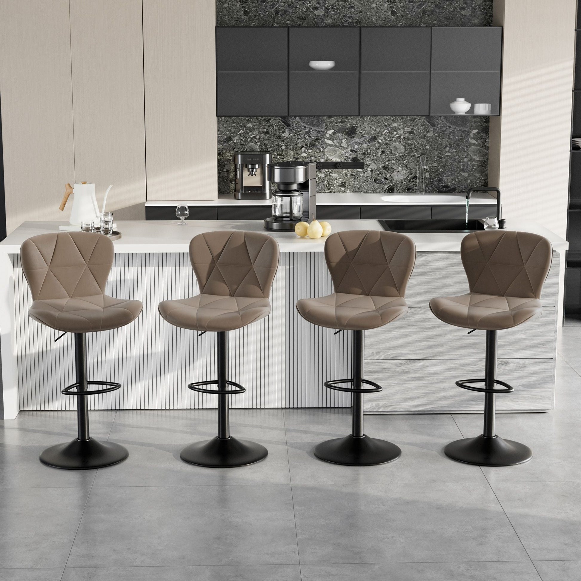Faux Leather Swivel Bar Stools, Set of 2, Black (view 113)