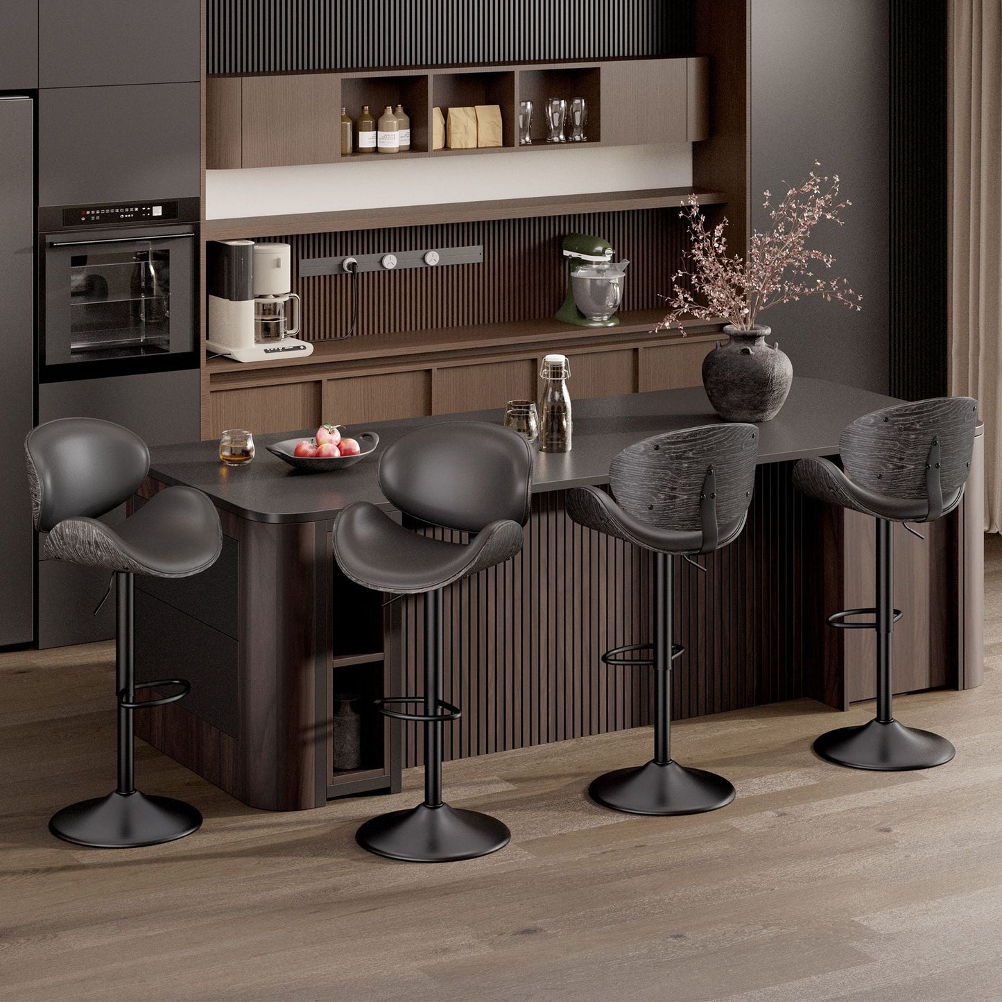 PU Leather Swivel Bar Stools, Set of 1, Black (view 26)