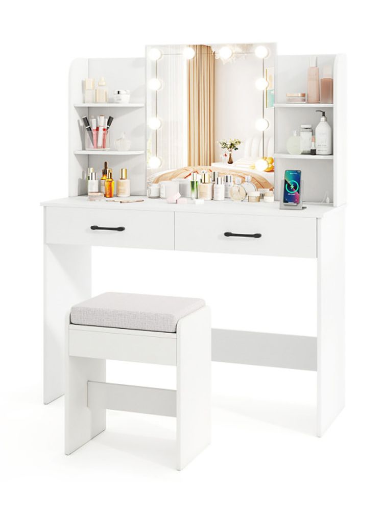 Vanity Set with Lighted Mirror and Stool with Power Outlet (view 13)