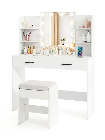 Vanity Set with Lighted Mirror and Stool with Power Outlet (view 13)