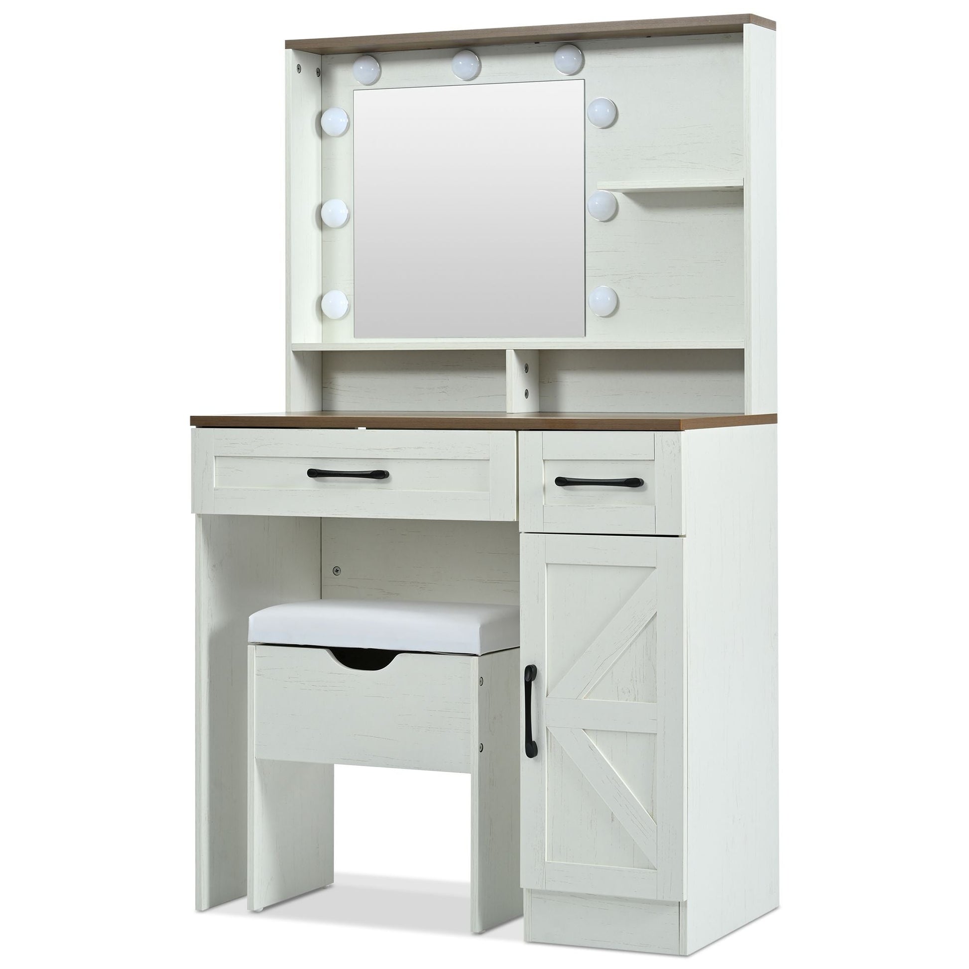 Mid-Century Vanity, Brown+White, 2 Drawers (view 15)