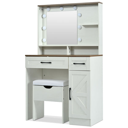 Mid-Century Vanity, Brown+White, 2 Drawers (view 15)