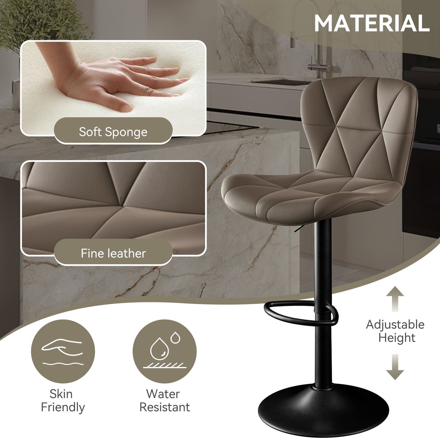 Faux Leather Swivel Bar Stools, Set of 2, Adjustable Height (view 112)