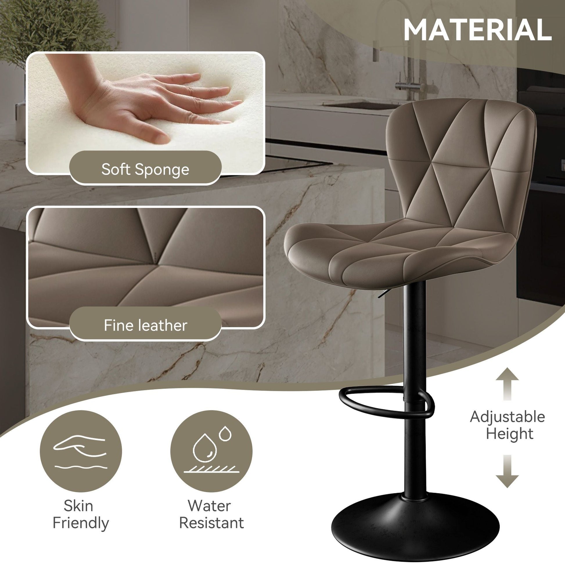 Faux Leather Swivel Bar Stools, Set of 2, Adjustable Height (view 112)