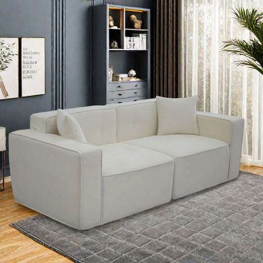Velvet 3-Seat Mid-Century Sofa, White, 84" Wide