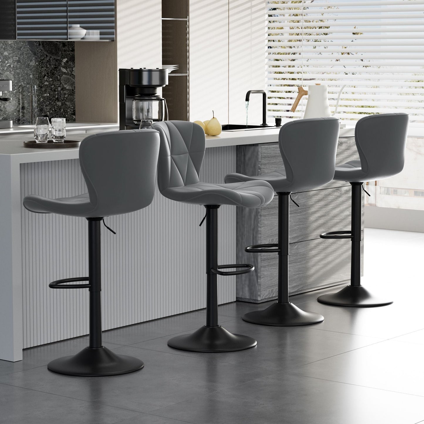 Faux Leather Swivel Bar Stools, Set of 2, Black (view 99)