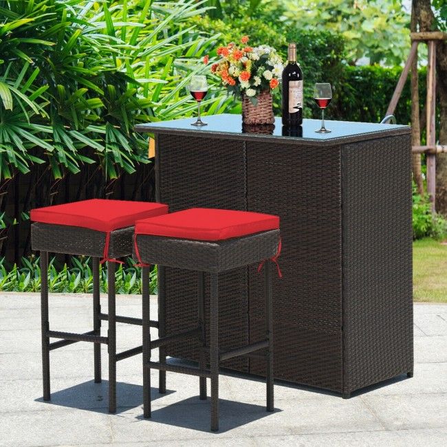 3 Pieces Patio Rattan Wicker Bar Table Stools Dining Set (view 18)