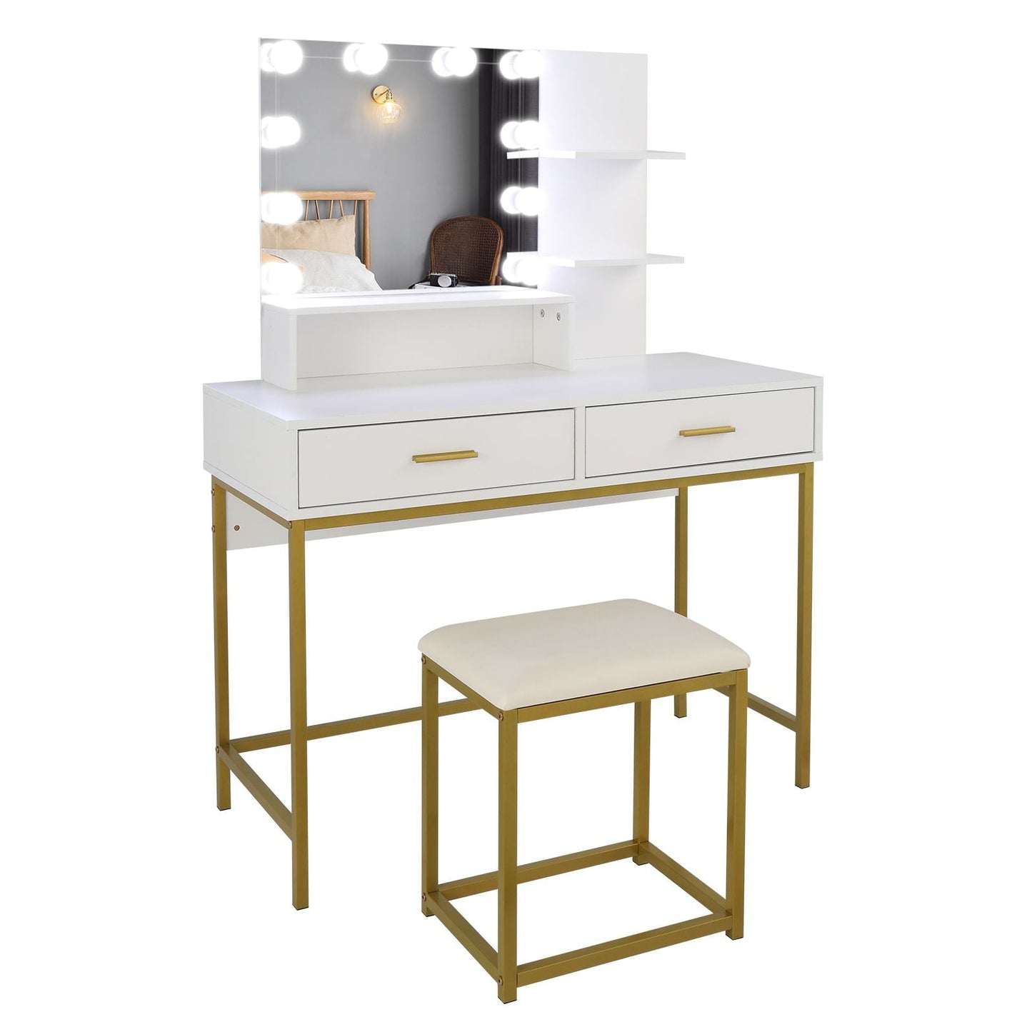 FCH Vanity Table, LED Mirror, 2 Drawers, Stool (view 11)