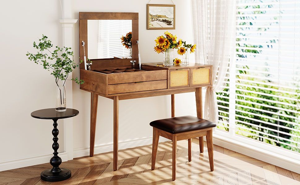 Solid Wood Mid-Century Vanity, 36" Wide (view 3)