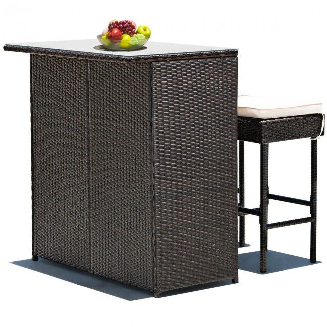 3 Pieces Patio Rattan Wicker Bar Table Stools Dining Set (view 5)