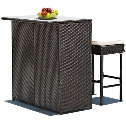 3 Pieces Patio Rattan Wicker Bar Table Stools Dining Set (view 5)