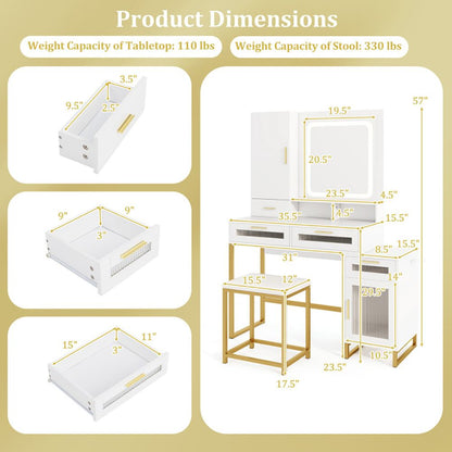 Mid-Century Vanity with LED Mirror, White, 44" Wide (view 5)