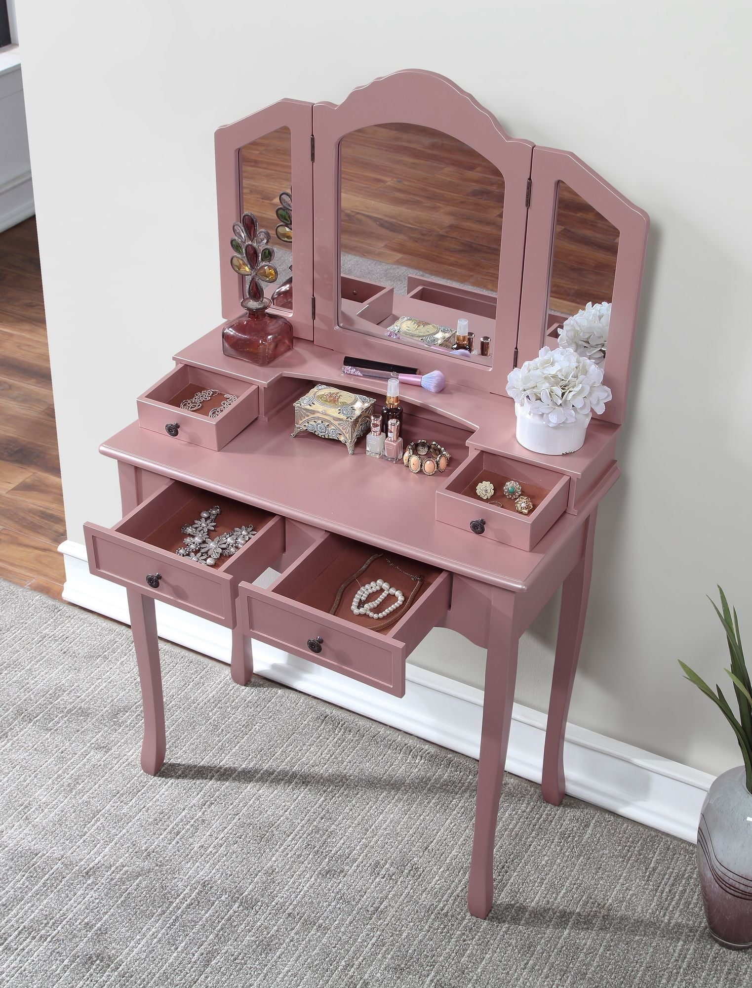 Sanlo Wooden Vanity Make Up Table and Stool Set, Rose Gold (view 3)