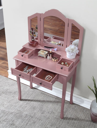 Sanlo Wooden Vanity Make Up Table and Stool Set, Rose Gold (view 3)