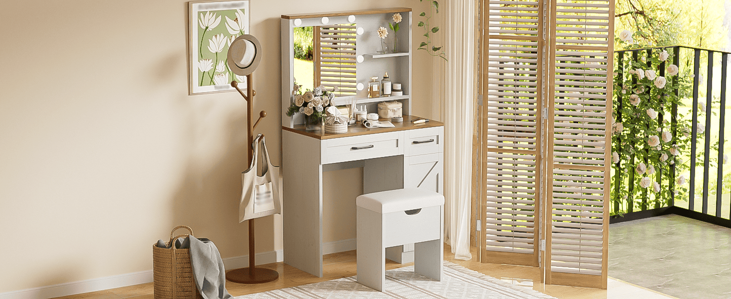 Mid-Century Vanity, White, 2 Drawers (view 6)