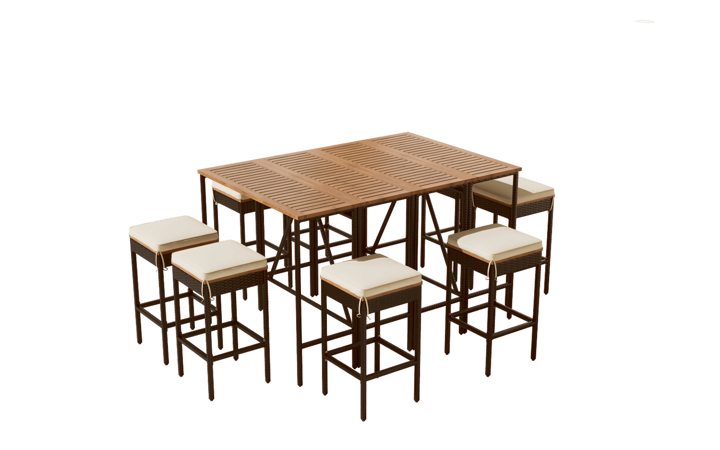 Rattan Mid-Century Dining Set, Brown (Style 2) (view 10)