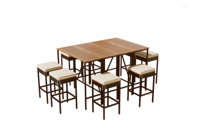 Rattan Mid-Century Dining Set, Brown (Style 2) (view 10)