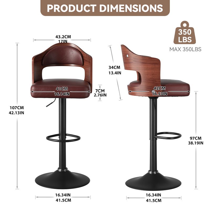 Faux Leather Swivel Bar Stools, Set of 2, 18" Wide (view 90)