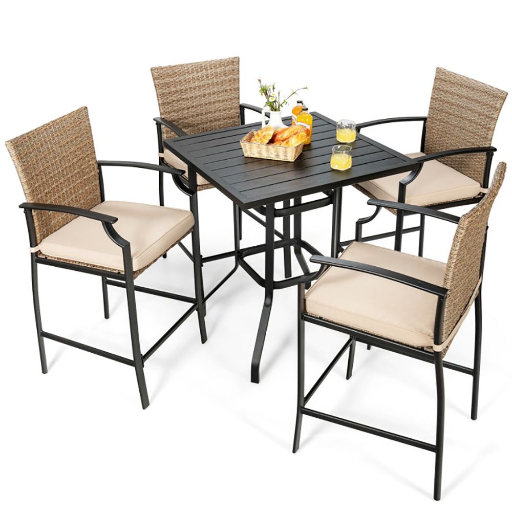 Patio Rattan Bar Stools Set of 4 with Soft Cushions (view 5)