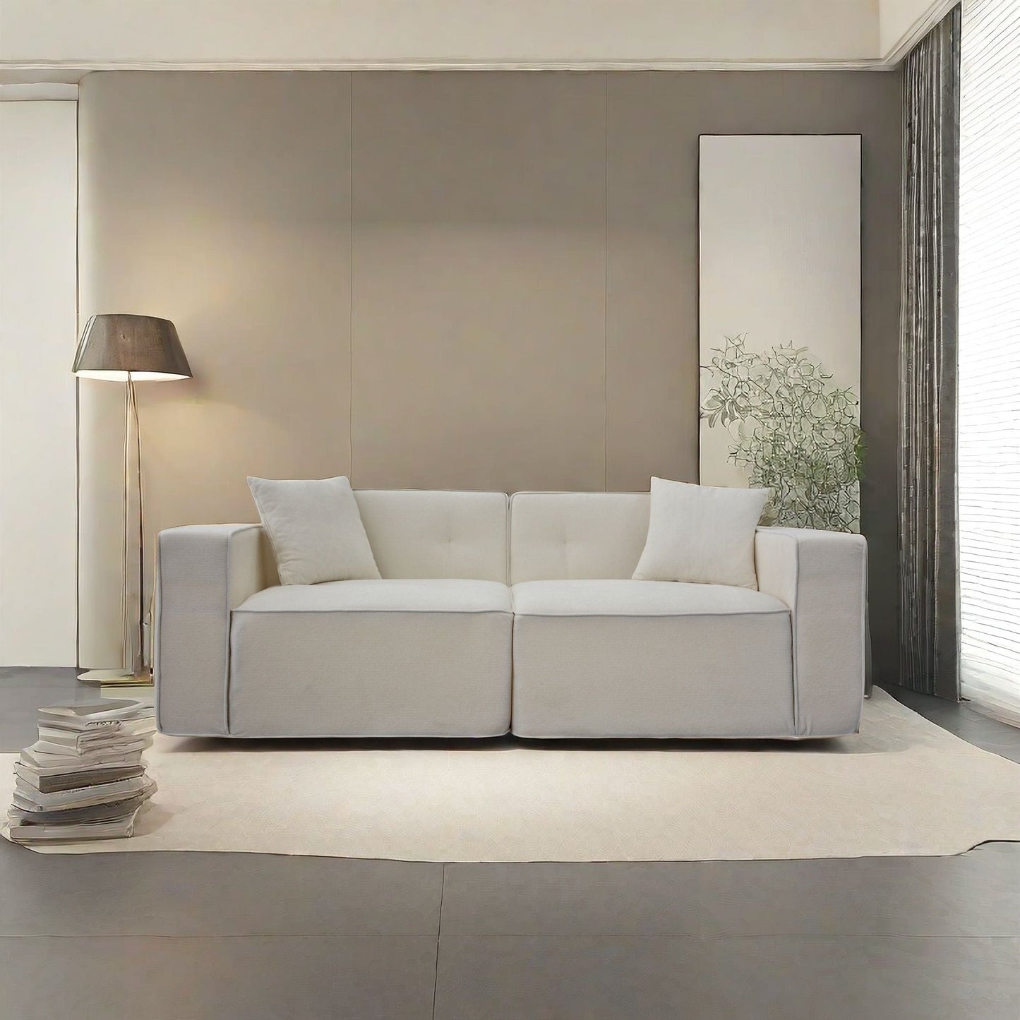 Velvet 3-Seat Mid-Century Sofa, White, 84" Wide (view 10)