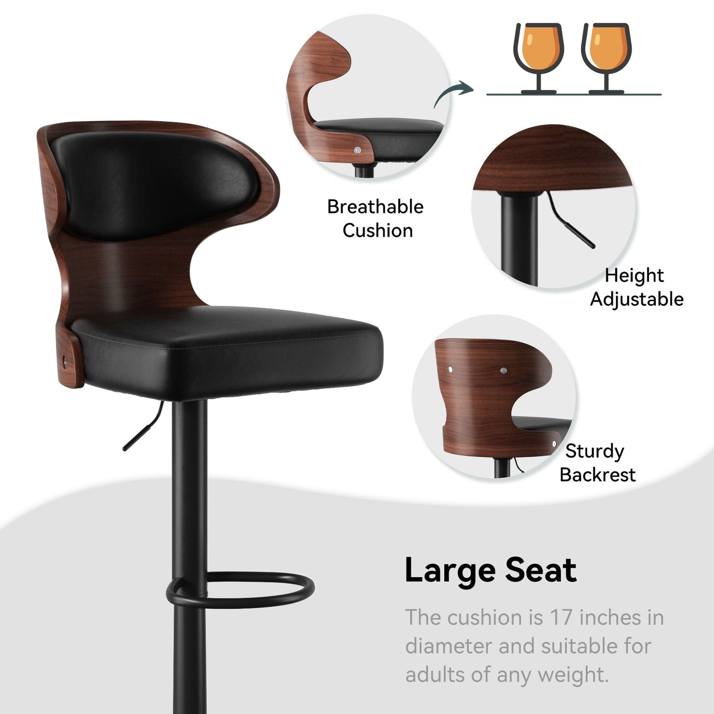 Faux Leather Swivel Bar Stools, Set of 2, 40" Tall (view 5)