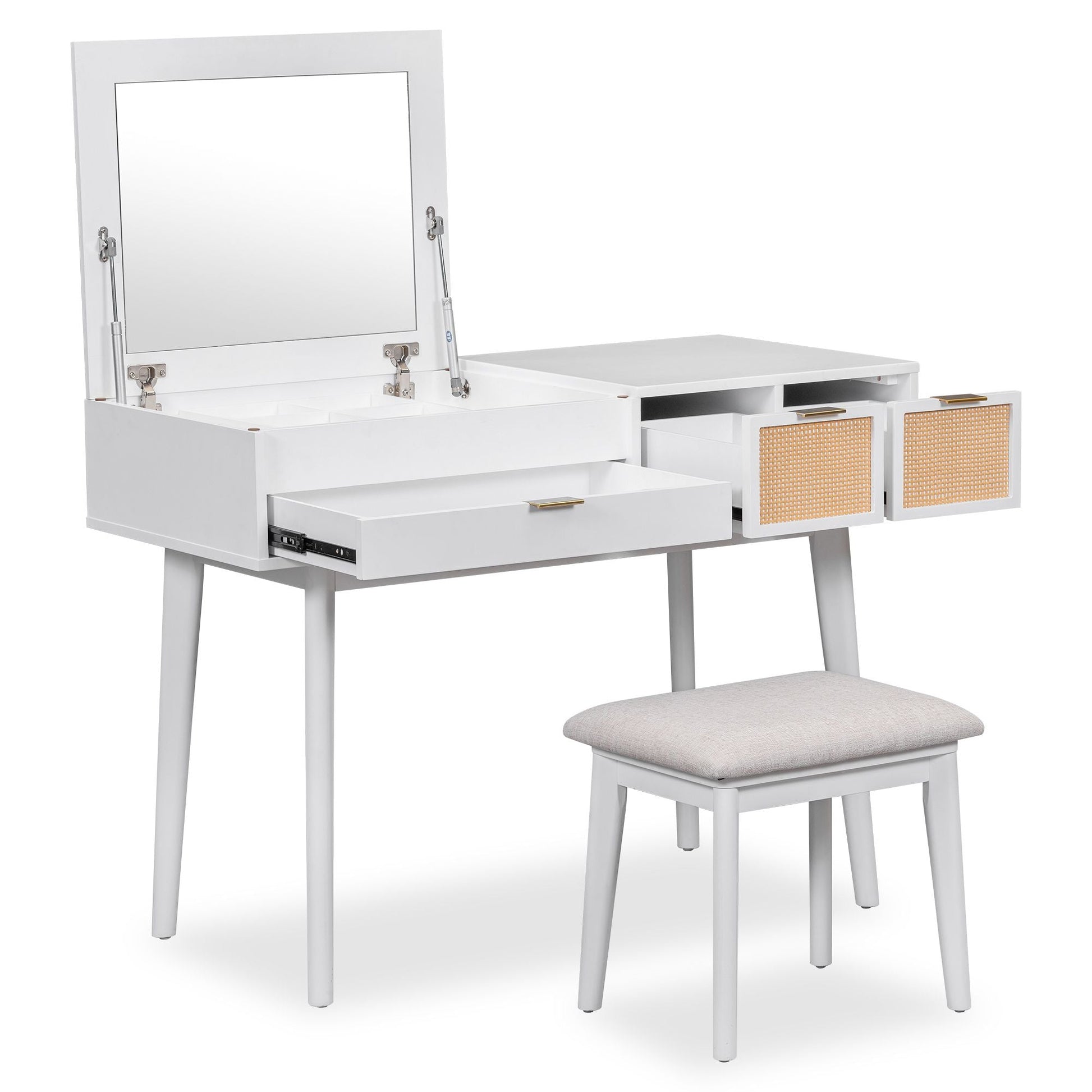 Solid Wood Mid-Century Vanity, Red (view 25)