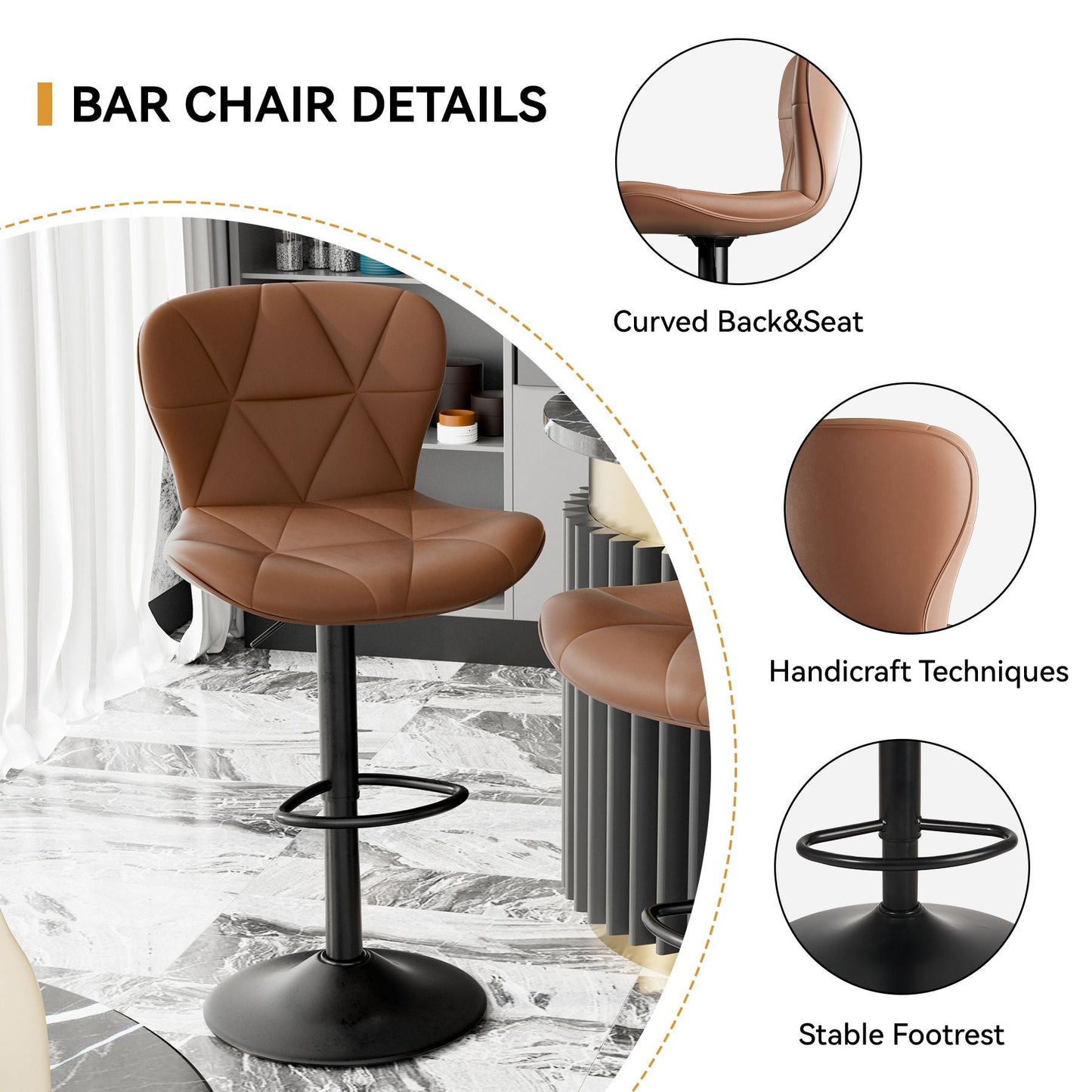 Faux Leather Swivel Bar Stools, Set of 2, Adjustable Height (view 20)