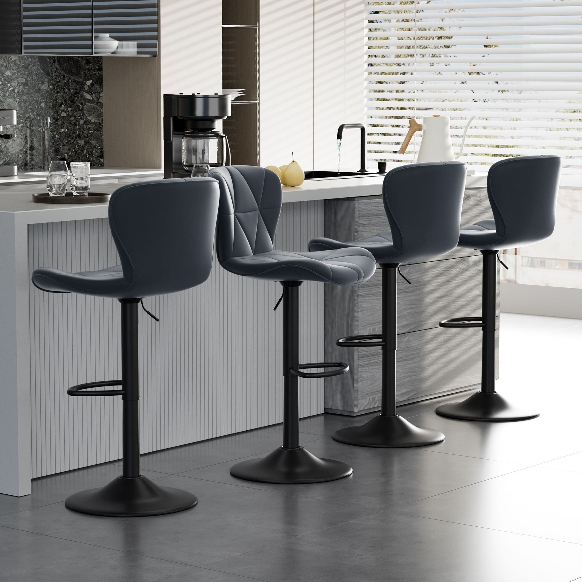 Faux Leather Swivel Bar Stools, Set of 2, Adjustable Height (view 87)