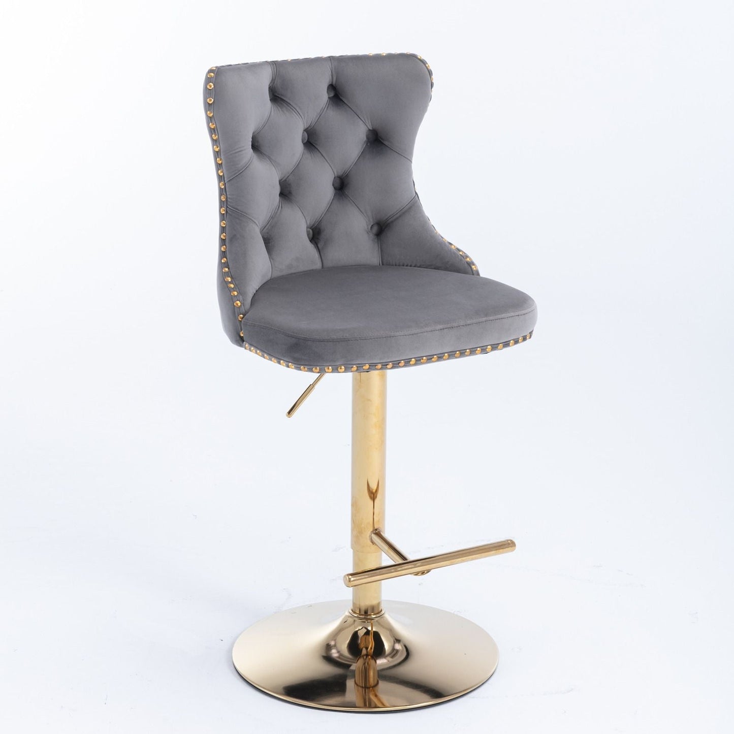 Gold Velvet Swivel Bar Stools, Tufted, Adjustable (view 47)