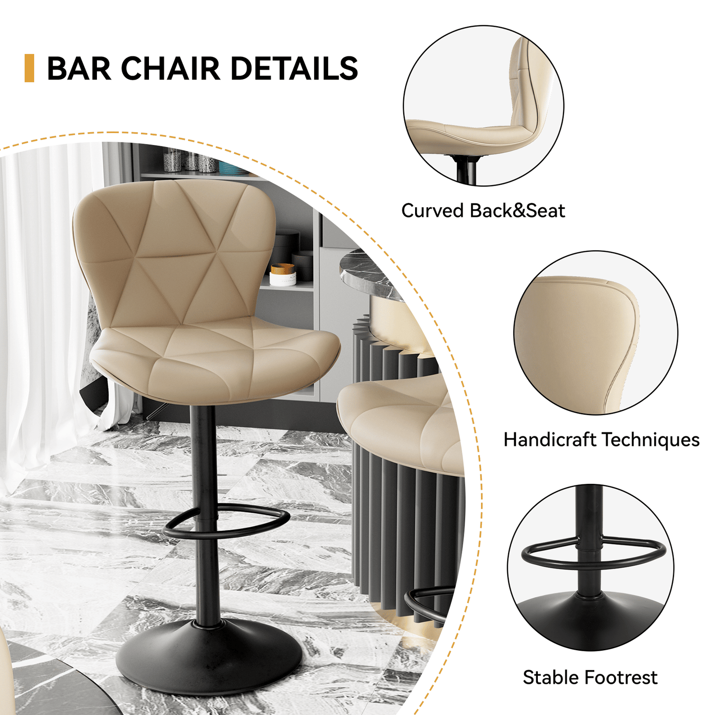Faux Leather Swivel Bar Stools, Set of 2, Black (view 60)
