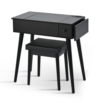 Mid-Century Vanity with LED Mirror, Black, 2 Drawers, Flip-Top (view 15)