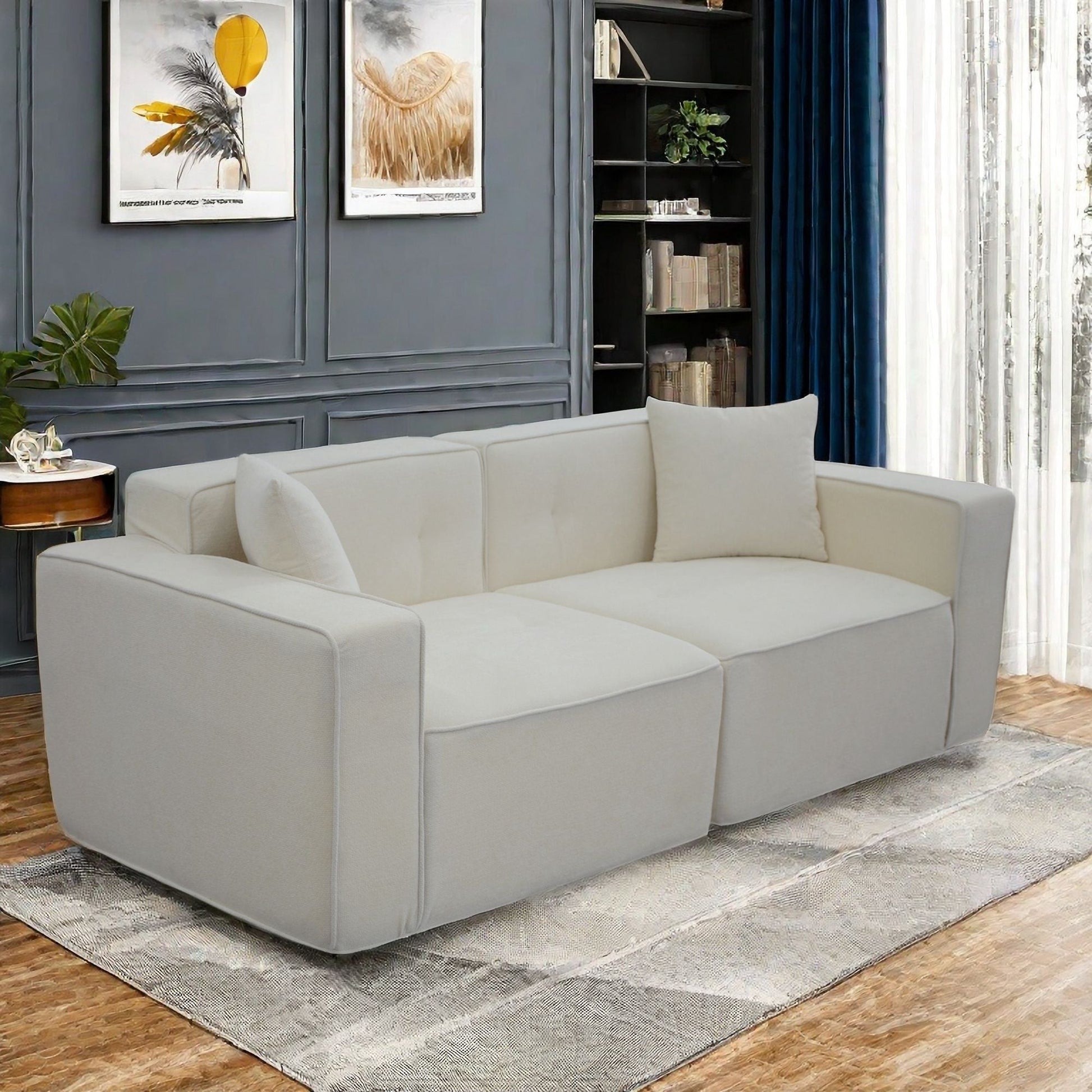 Velvet 3-Seat Mid-Century Sofa, White, 84" Wide (view 6)