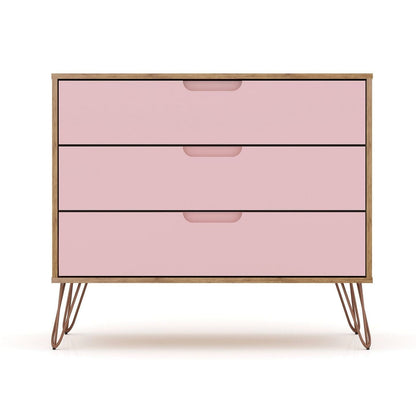3-Drawer Mid-Century Dresser, Pink, 34" Tall (view 2)