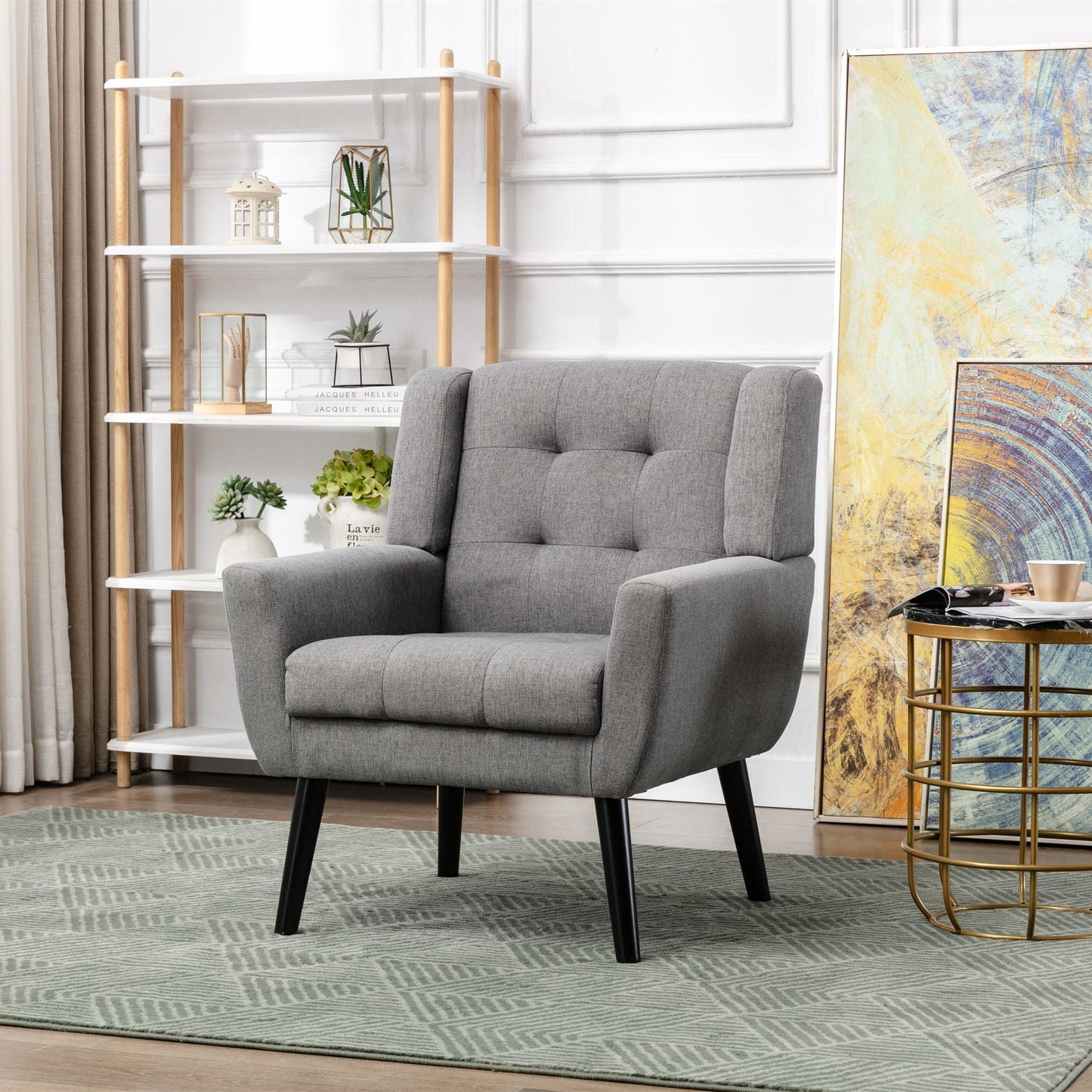 Linen Mid-Century Accent Chair, Light Gray