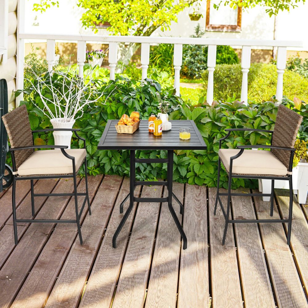 Patio Rattan Bar Stools Set of 4 with Soft Cushions (view 4)