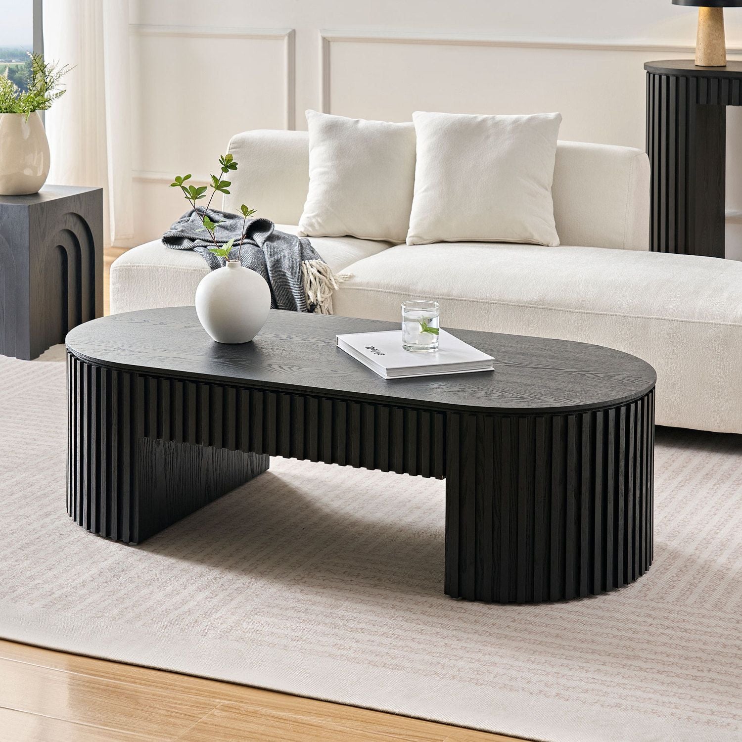 Wood Mid-Century Coffee Table, White, Oval (view 11)