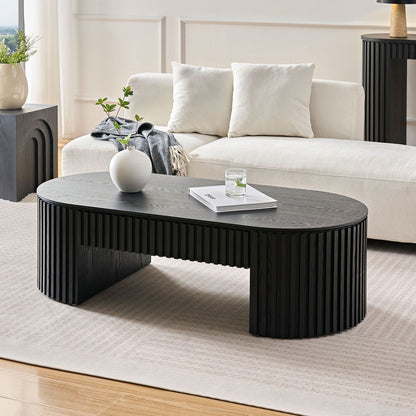 Wood Mid-Century Coffee Table, White, Oval (view 11)