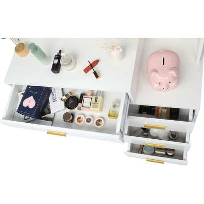 Wood & Metal Mid-Century Vanity with LED Mirror, White, 4 Drawers, 36" Wide (view 8)