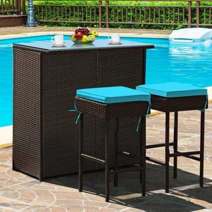 3 Pieces Patio Rattan Wicker Bar Table Stools Dining Set (view 31)