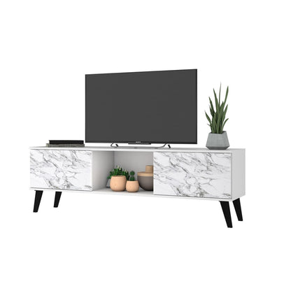 Mid-Century TV Stand, White, Marble Top (view 10)