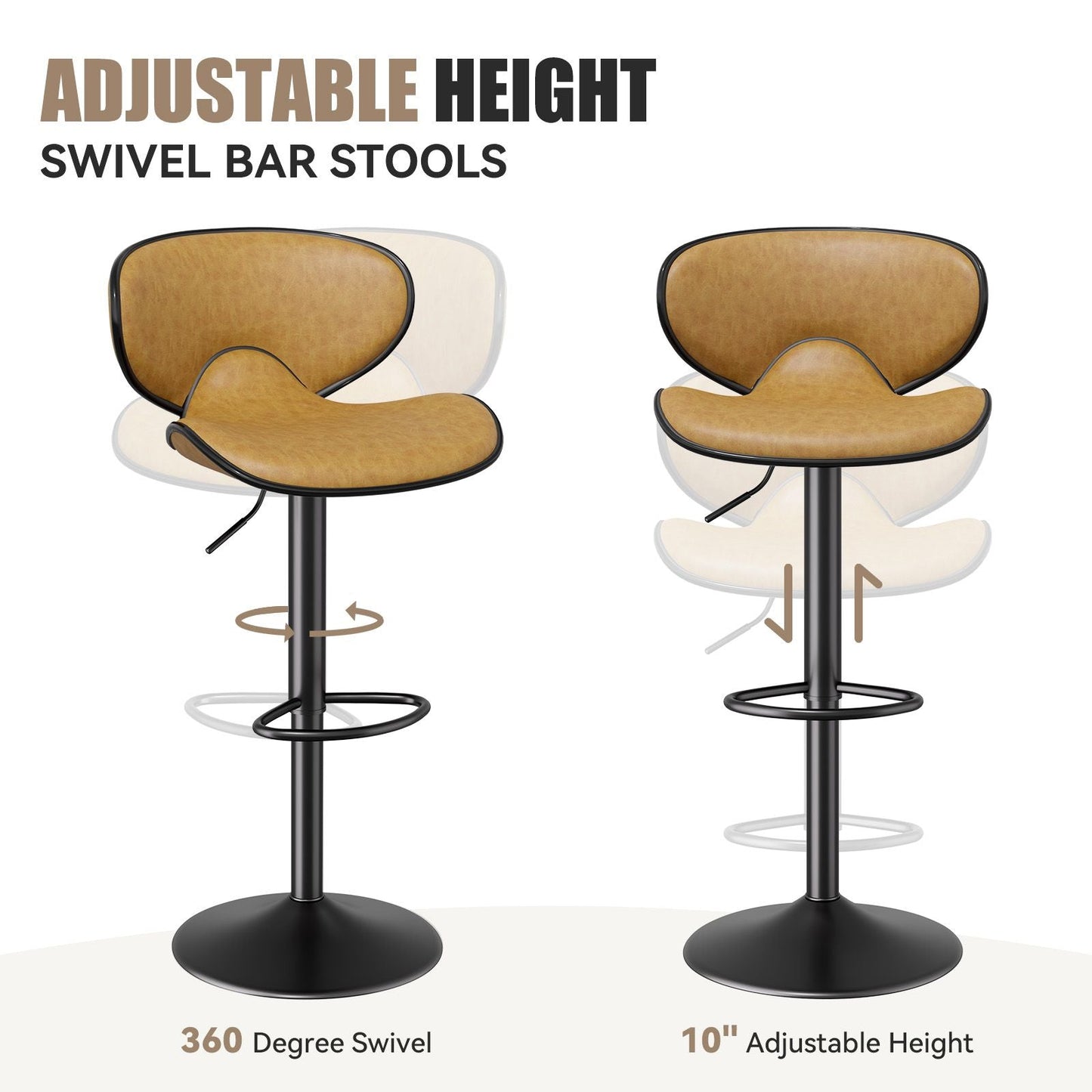 Faux Leather Swivel Bar Stools, Set of 2, Yellow (view 3)